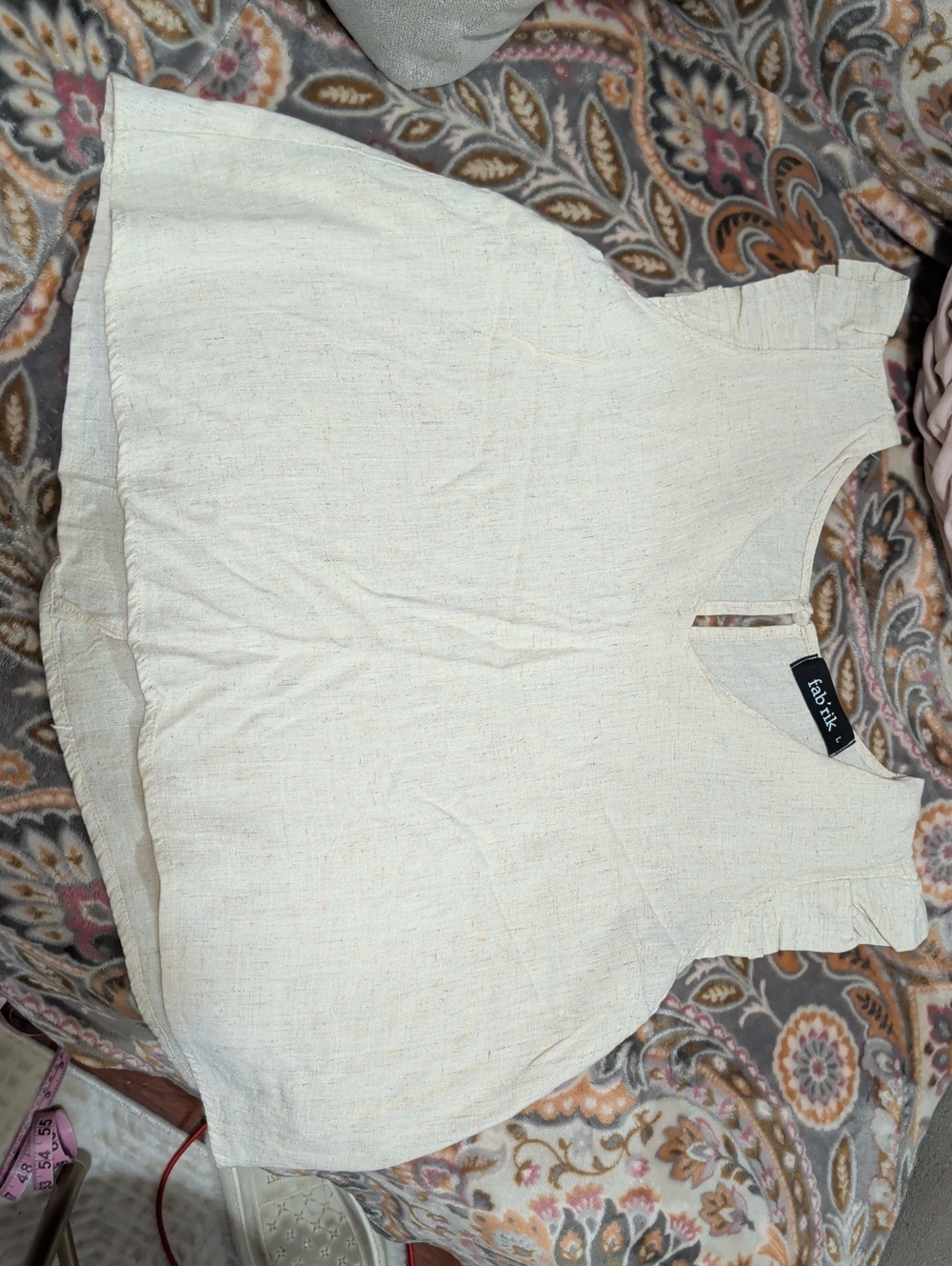 fab'rik Cream Textured Ruffle Sleeve Tank Top Size Large